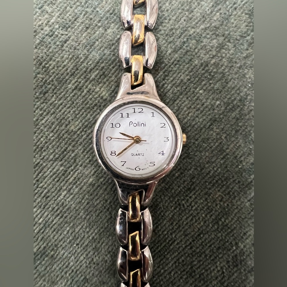 Vintage Polini Women's Watch Silver & Gold Tone Metal Bracelet SLIM Dainty